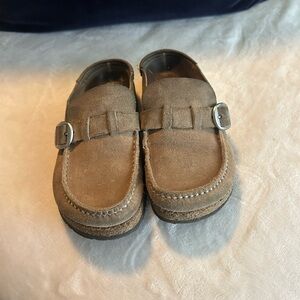 Women's Birkenstock Buckley Suede Leather Tan Mules Sz 6.5